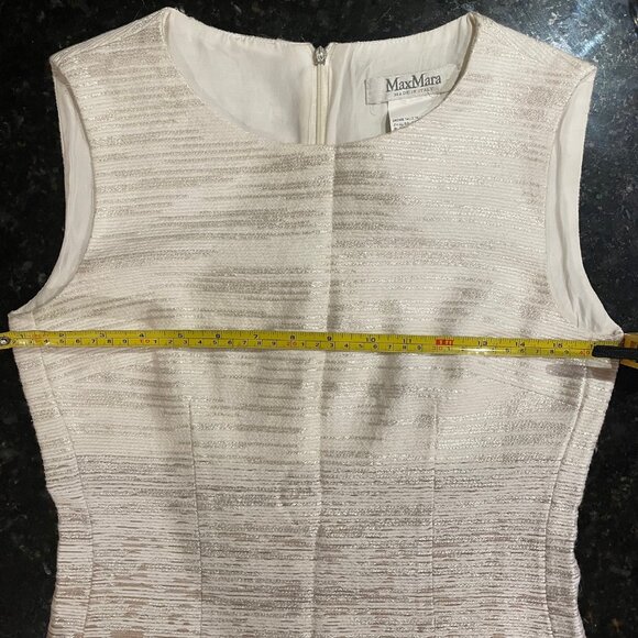 Classic MaxMara gold and cream midi darted sleeveless dress with split size 2 - Picture 15 of 16